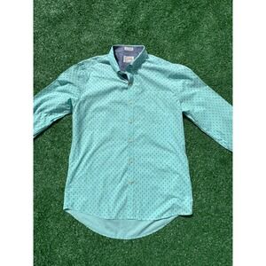 7 Diamonds Mens Long Sleeve Button Down Shirt Turquoise Geometric Diamond L